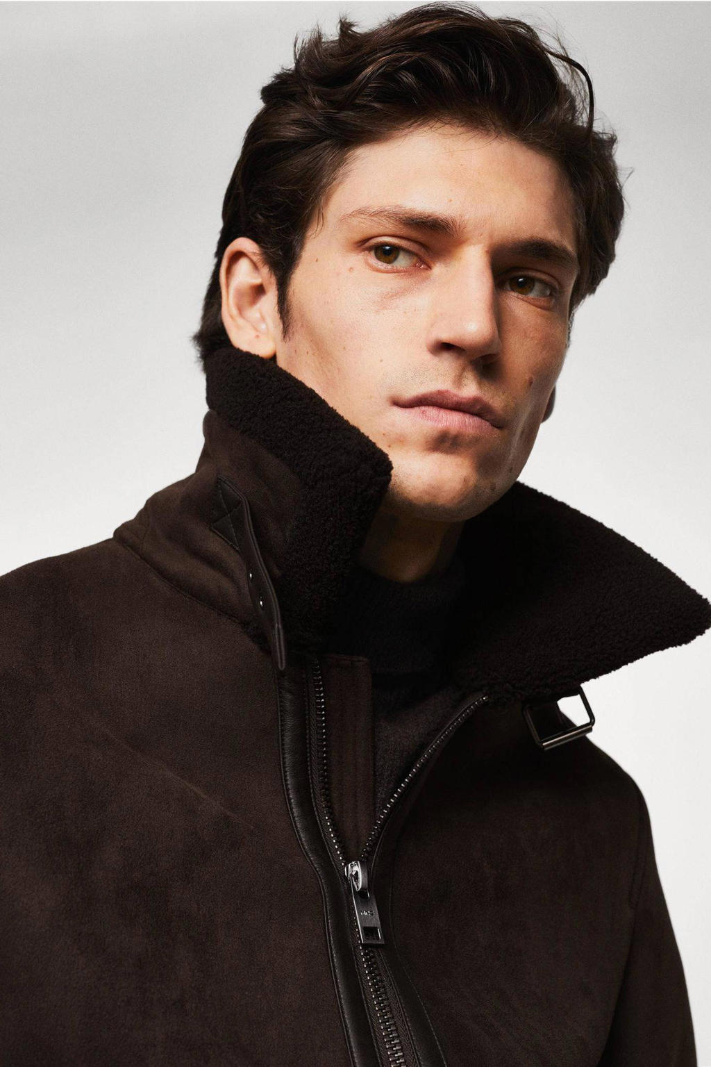 Mango Man jas met textuur donkerbruin wehkamp