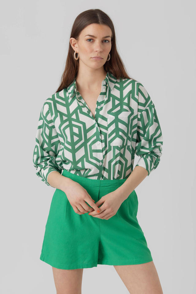 VERO MODA blouse grafische groen/wit wehkamp