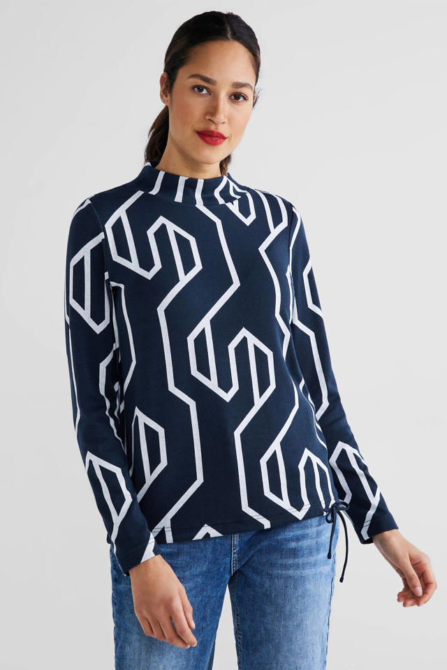 One trui met all over print donkerblauw/lichtblauw wehkamp