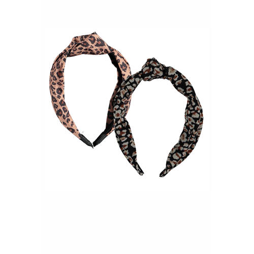 Sarlini haarband met panterprint - set van 2 bruin/zwart