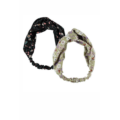 Sarlini haarband met bloemenprint - set van 2 zwart/groen