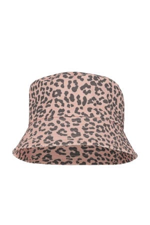 bucket hat met all-over panterprint lichtroze