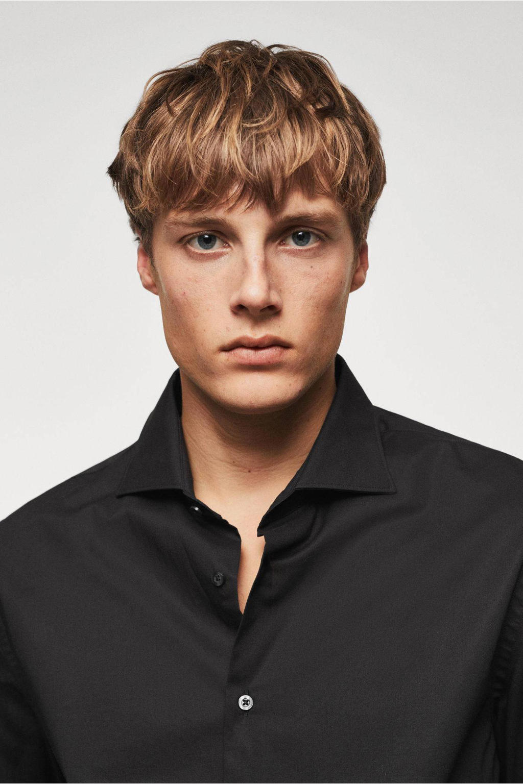 Mango Man slim fit strijkvrij overhemd zwart wehkamp