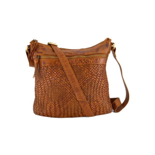 5th Avenue leren schoudertas met gevlochten details cognac afbeelding