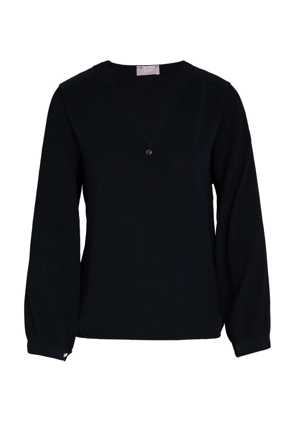 Zwarte dames Cassis top van polyester met lange mouwen en V-hals