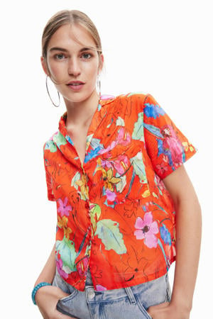 blouse met all over print oranje/groen/roze/blauw