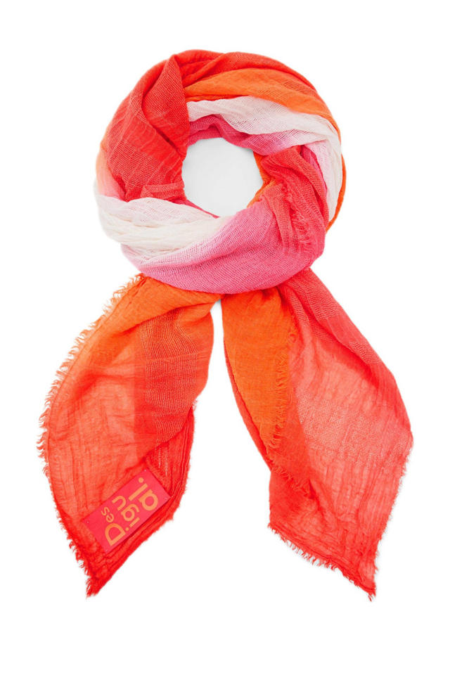 voor eeuwig bleek Lam Desigual sjaal met tie-dye print koraalrood/oranje | wehkamp