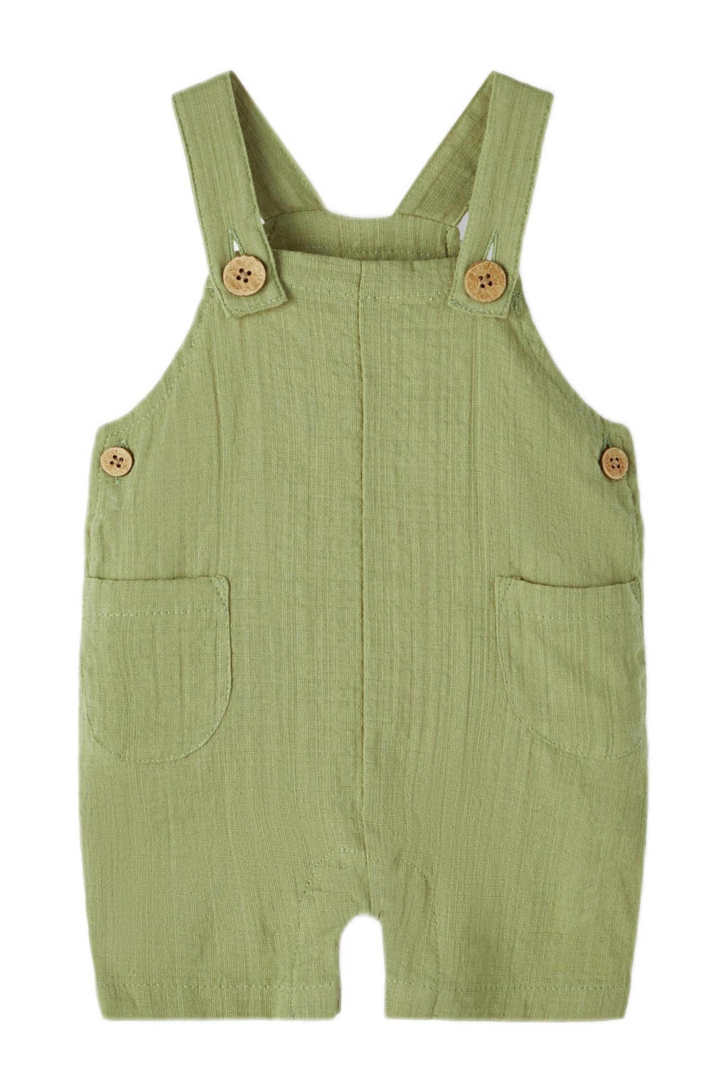 Groene jongens LIL' ATELIER BABY babyslim fit tuinbroek van katoen met knoopsluiting en effen