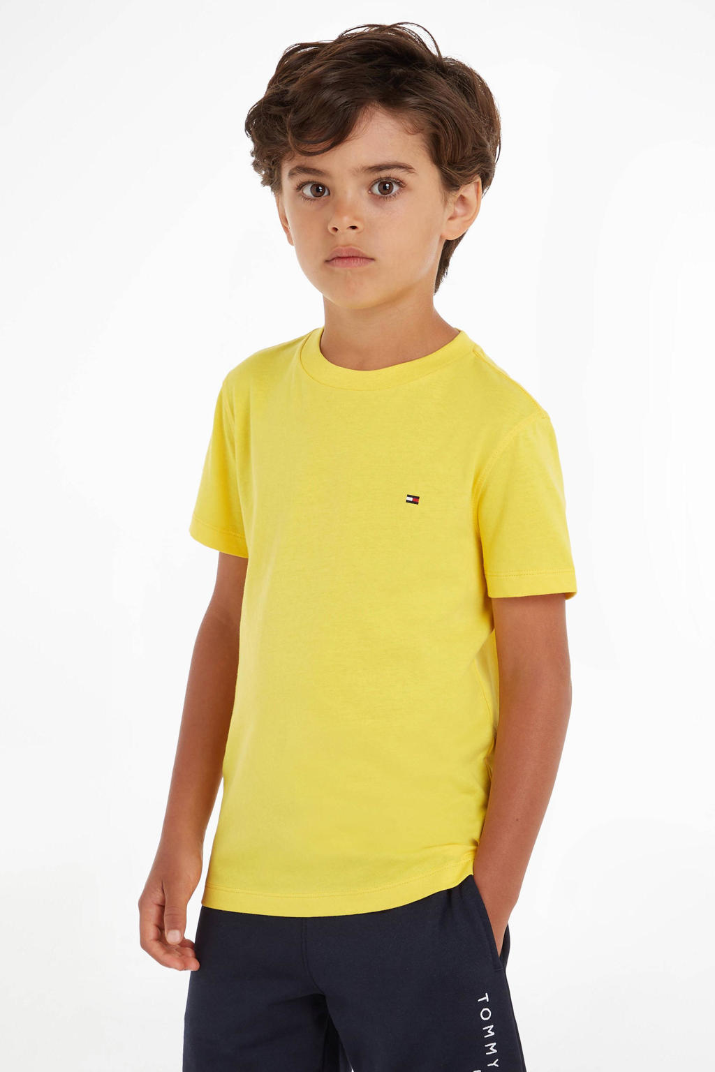 Gele jongens Tommy Hilfiger T-shirt van katoen met korte mouwen en ronde hals