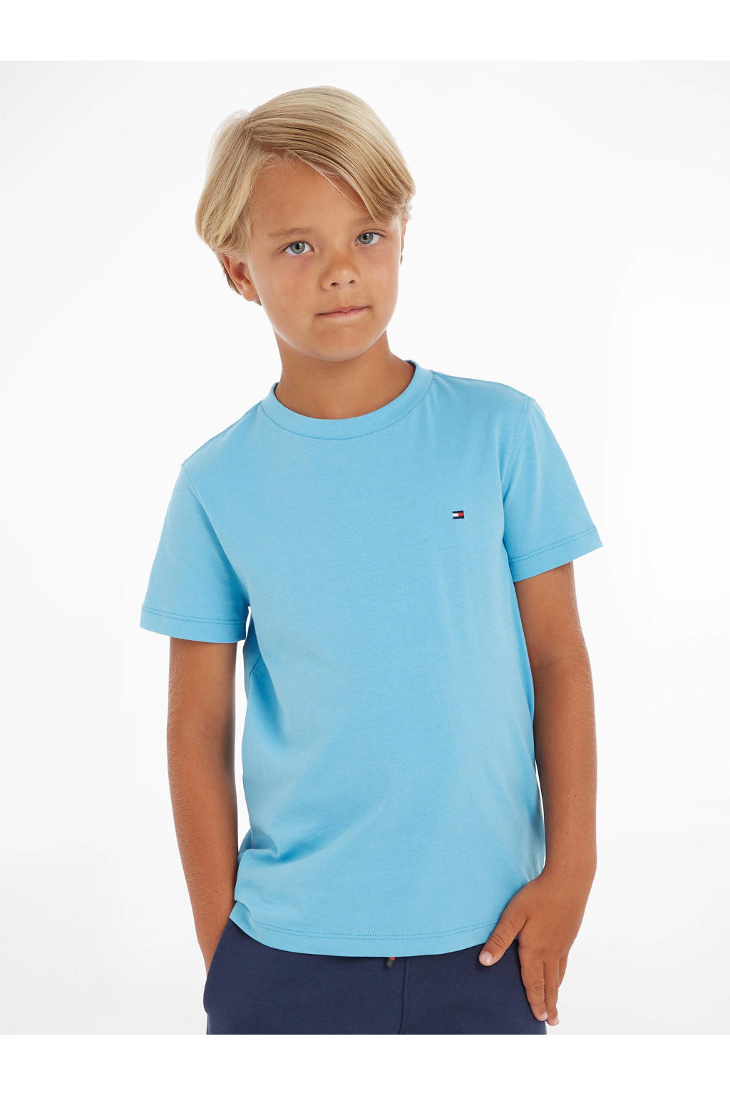 Blauwe jongens Tommy Hilfiger T-shirt van katoen met korte mouwen en ronde hals