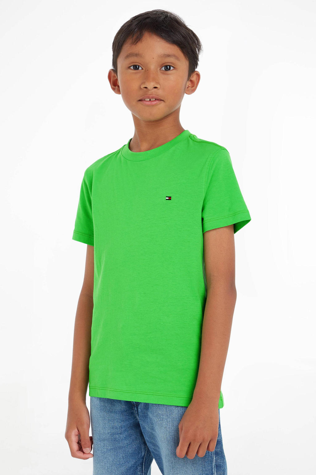 Groene jongens Tommy Hilfiger T-shirt van katoen met korte mouwen en ronde hals