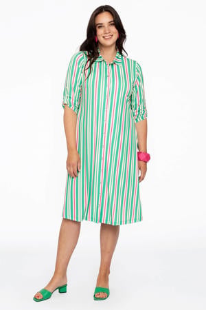 gestreepte blousejurk DOLCE van travelstof groen/roze/ecru
