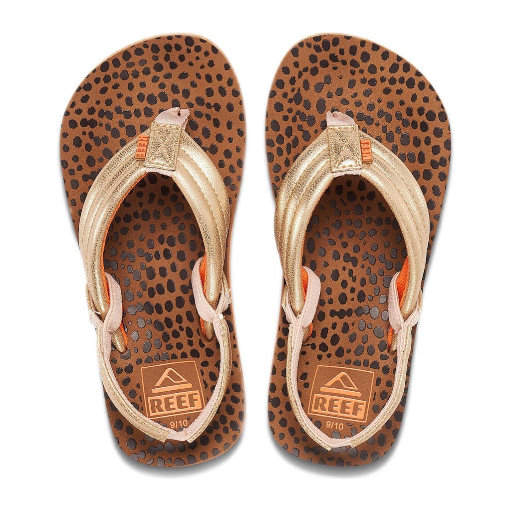 Bruin en gouden meisjes Reef Kids Ahi Wild teenslippers met hielbandje van 95% rubber plastic/5% textiel