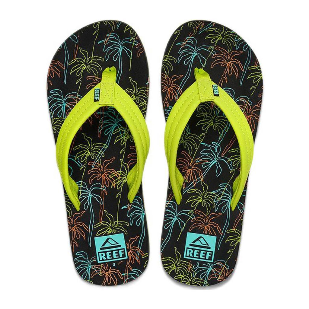 Limegroene jongens Reef Kids Ahi Neon Palm teenslippers van EVA
