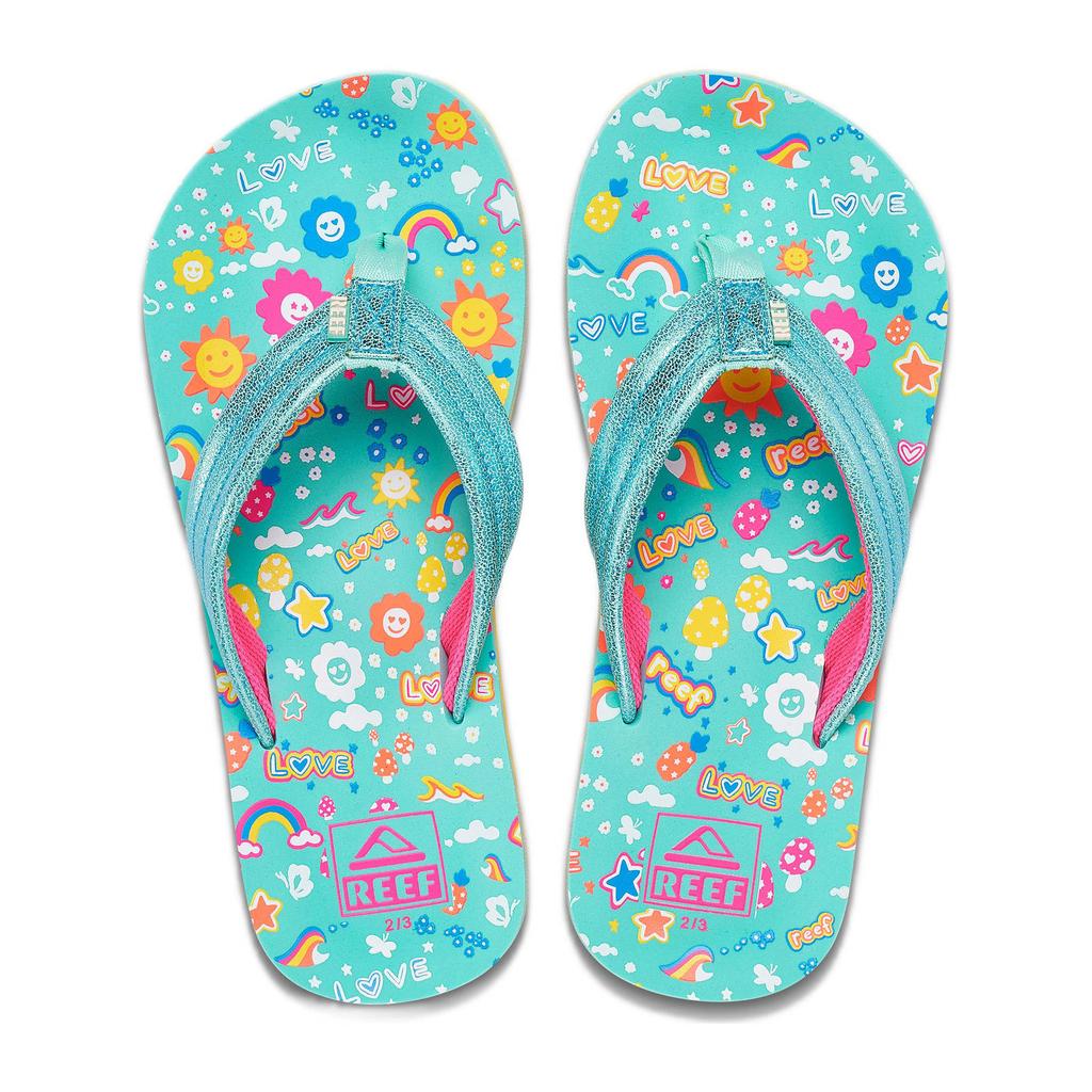 Turquoise meisjes Reef Kids Ahi teenslippers van rubber