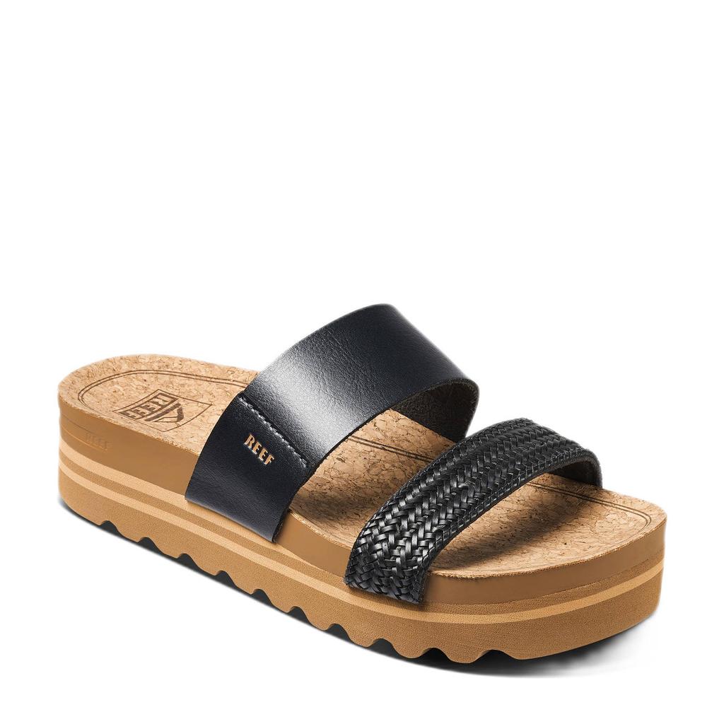 Zwarte dames Reef Cushion Vista Hi slippers van imitatieleer/voering: imitatieleer