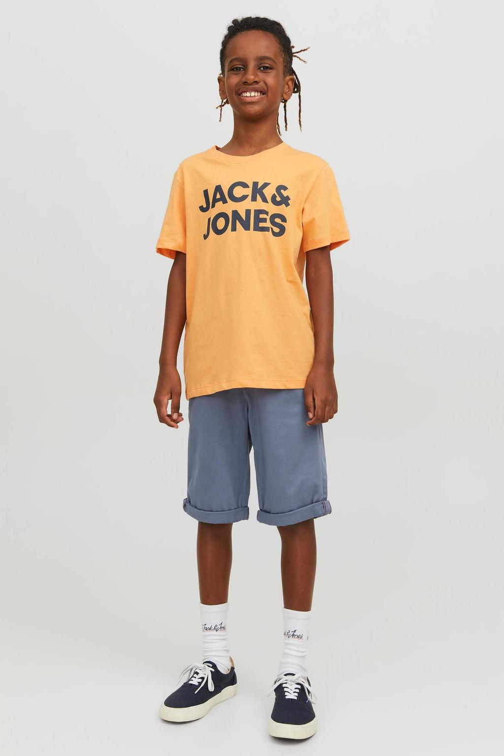 Grijsblauwe jongens JACK & JONES JUNIOR short van stretchkatoen met regular waist en rits- en knoopsluiting