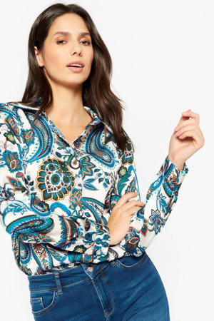 blouse met paisleyprint blauw/wit