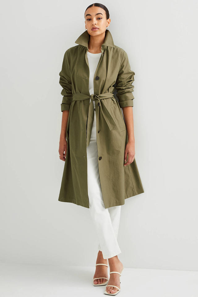 Peer tarwe hoekpunt WE Fashion trenchcoat jas met ceintuur olijfgroen | wehkamp
