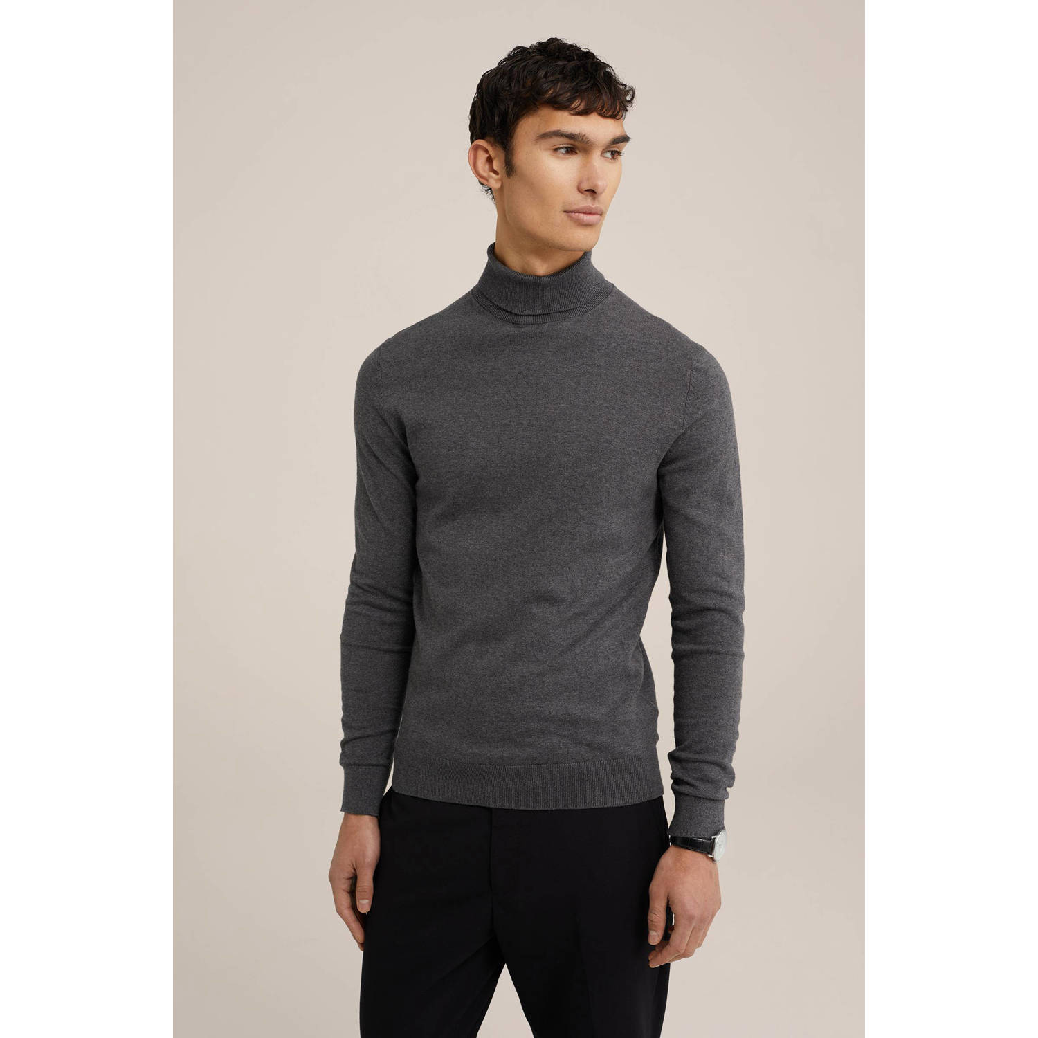 WE Fashion gemêleerde fijngebreide coltrui mid grey melange