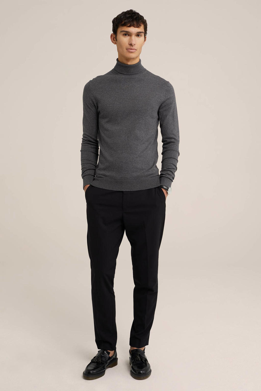 WE Fashion gemêleerde fijngebreide coltrui mid grey melange
