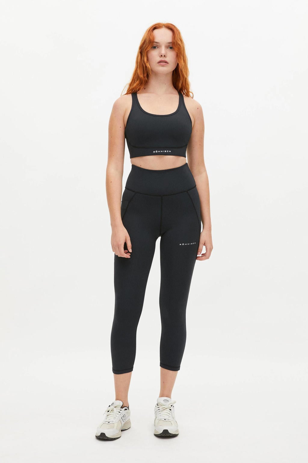 Zwarte dames Rohnisch sportlegging van polyester met slim fit, high waist en elastische tailleband met koord