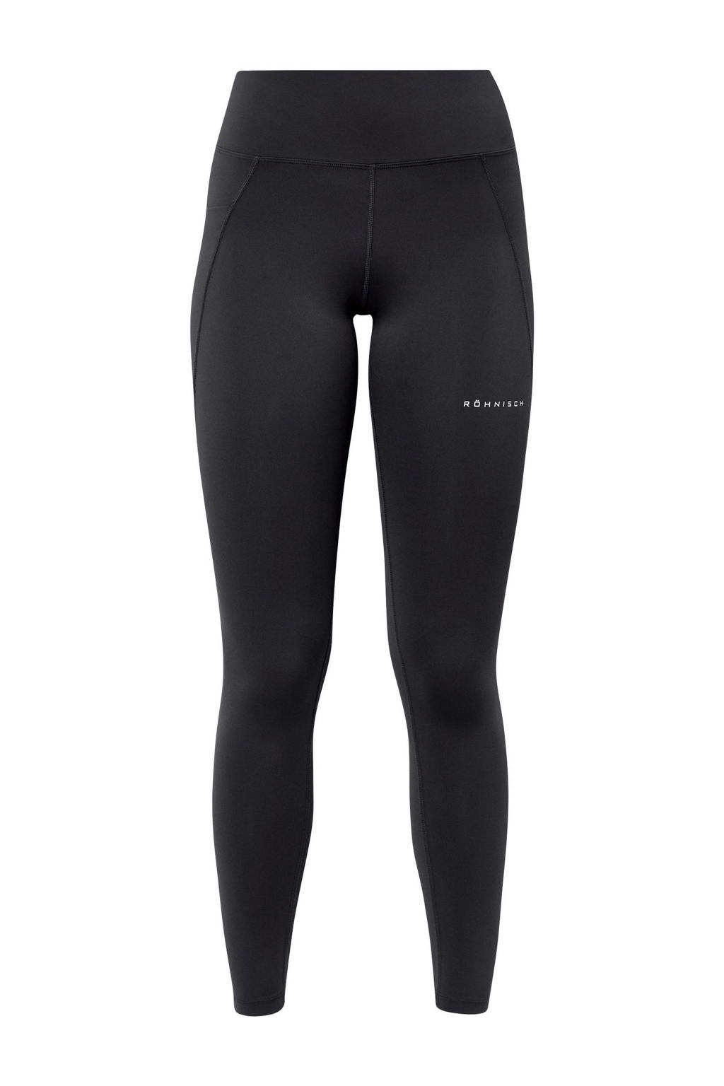 Zwarte dames Rohnisch sportlegging van polyester met slim fit, high waist, elastische tailleband met koord en effen