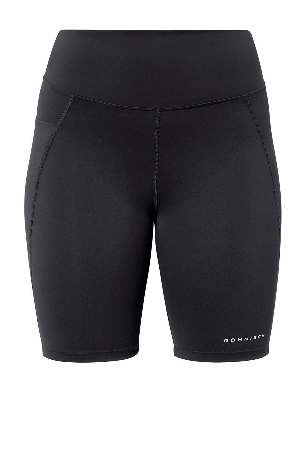 Zwarte dames Rohnisch sportshort van polyester met slim fit, high waist, elastische tailleband met koord en effen