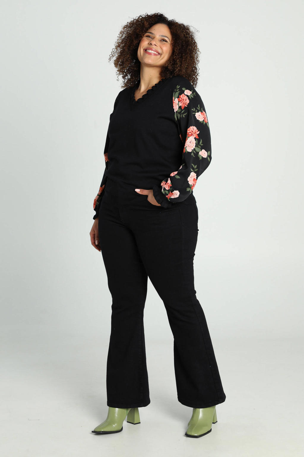 Paprika gebloemde sweater zwart wehkamp