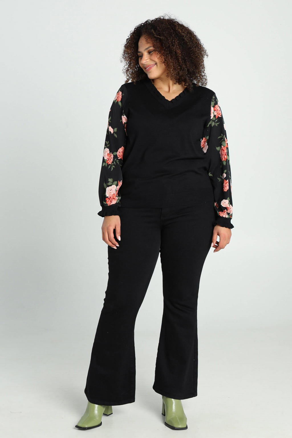 Paprika gebloemde sweater zwart wehkamp