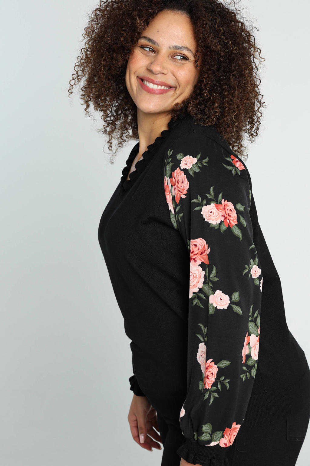 Paprika gebloemde sweater zwart wehkamp
