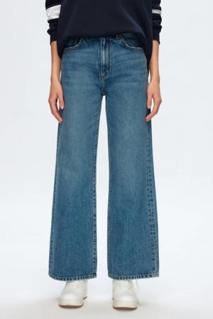 high waist wide leg cropped jeans OLIANA dark blue denim