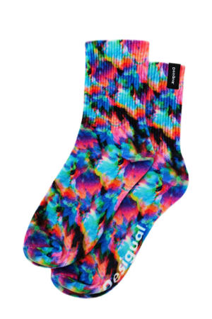 sokken met tie-dye print zwart/blauw/roze