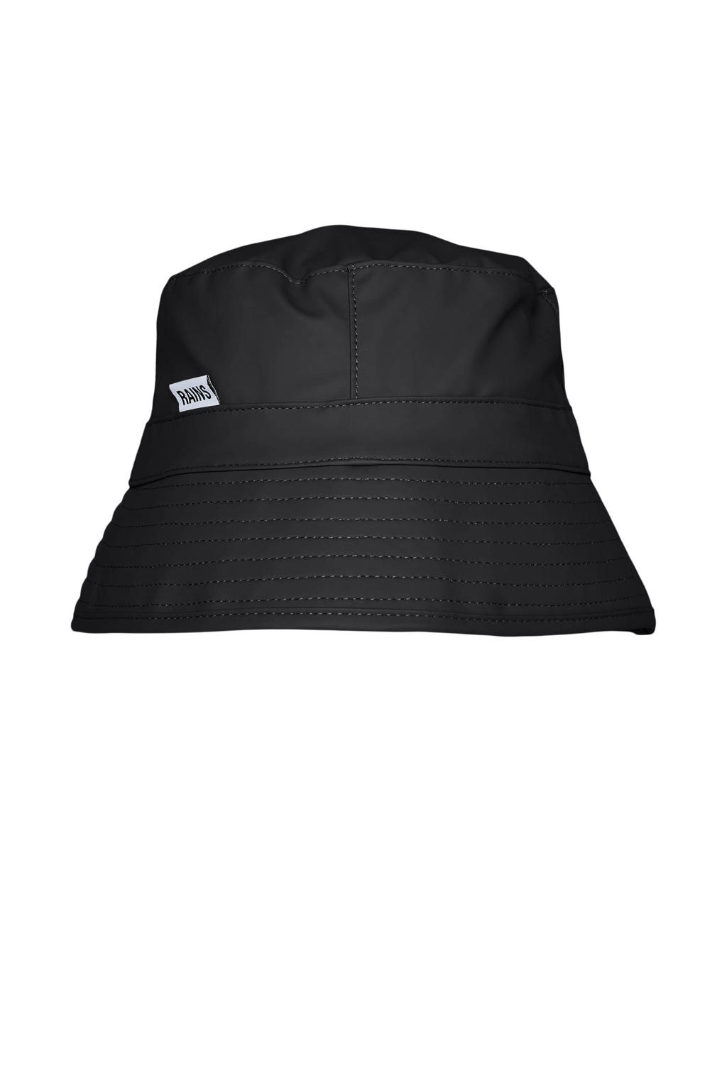 Rains waterdichte bucket hat met logo zwart