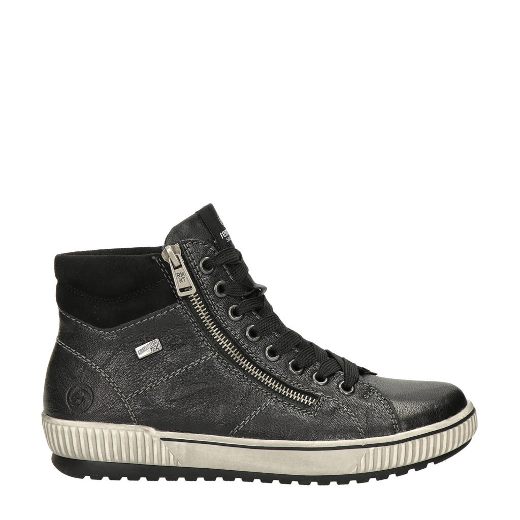 Zwarte dames Remonte sneakers van leer met veters