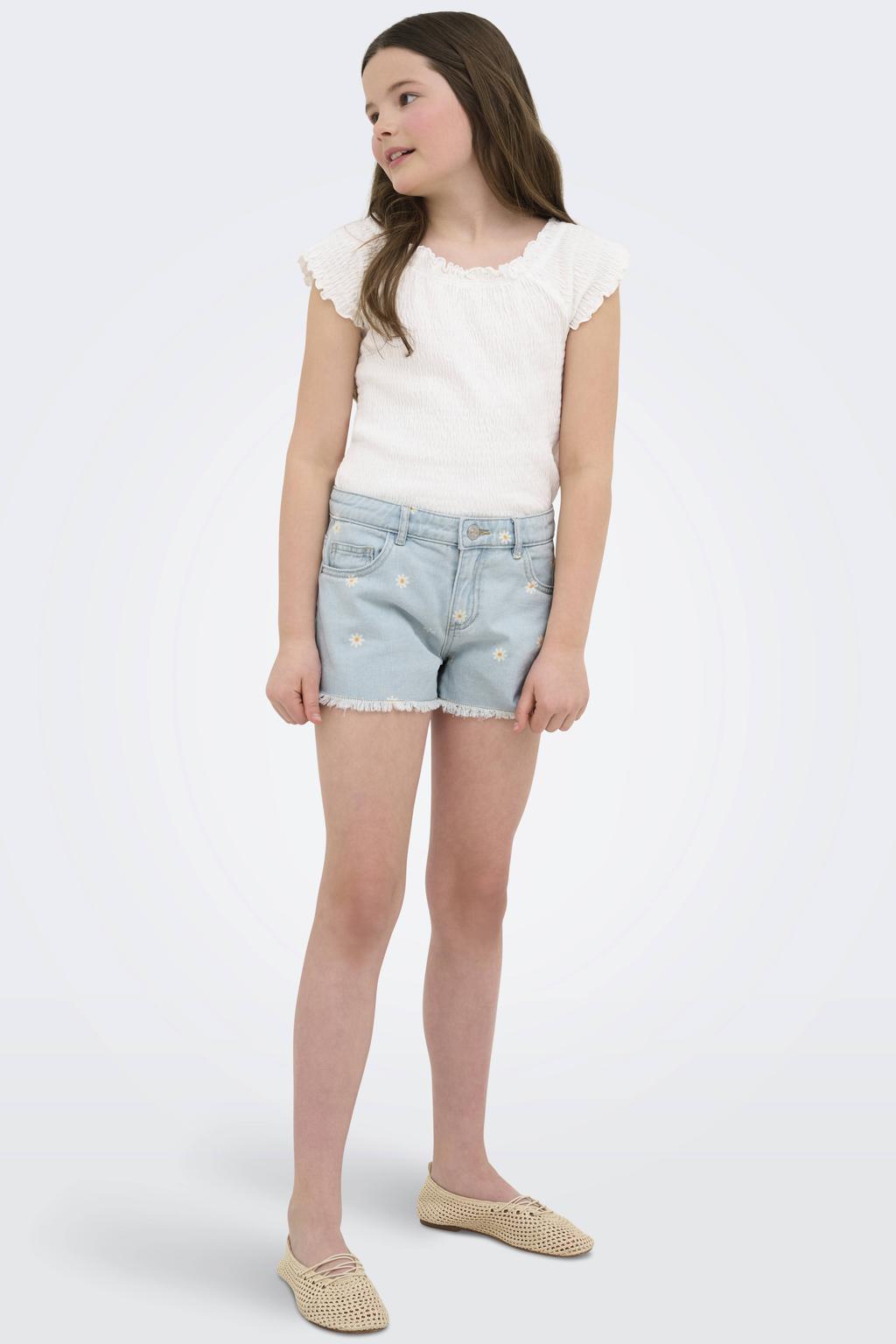 KIDS ONLY GIRL wide leg short KOGROBYN DAISY met all over print light blue denim