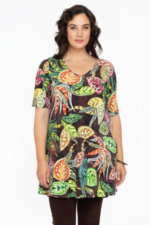 tuniek DOLCE van travelstof met all over print bruin/geel/groen