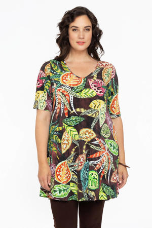 tuniek DOLCE van travelstof met all over print bruin/geel/groen