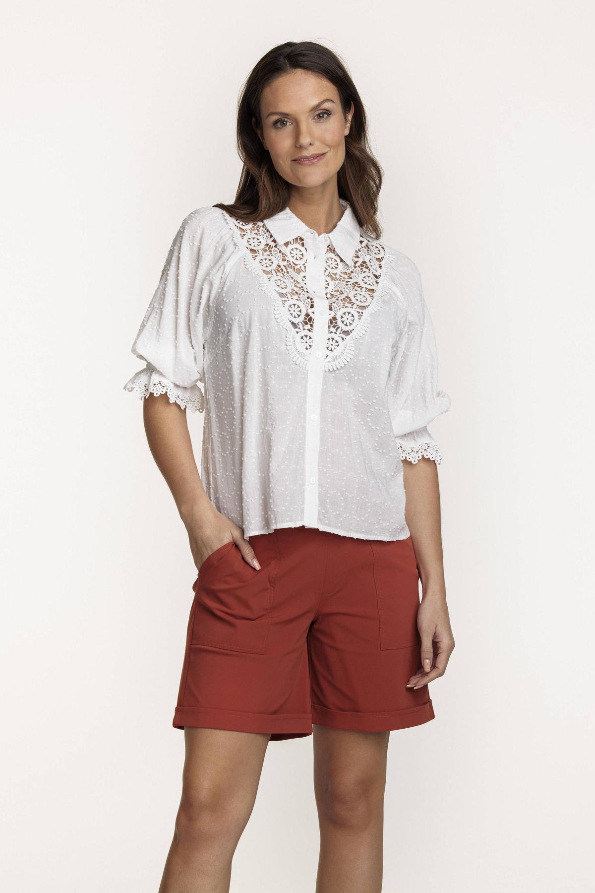 Tramontana blouse met kant wit wehkamp