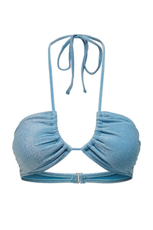 voorgevormde halter bikinitop ONLEMMY met lurex blauw