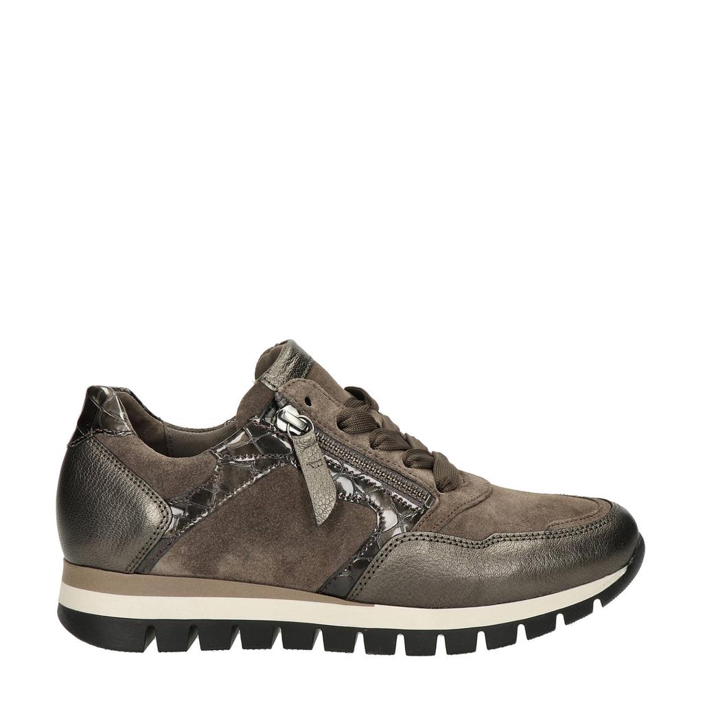 Taupe dames Gabor leren sneakers donker van suède/leer met rits- en vetersluiting en effen