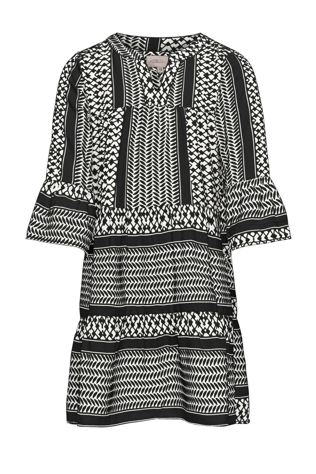 Zwart en witte meisjes KIDS ONLY GIRL A-lijn jurk met all over print, half lange mouwen en ronde hals