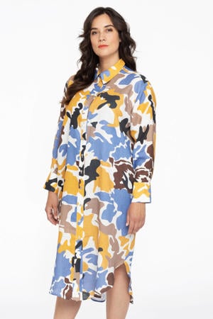 blousejurk met all over print wit/oker/blauw