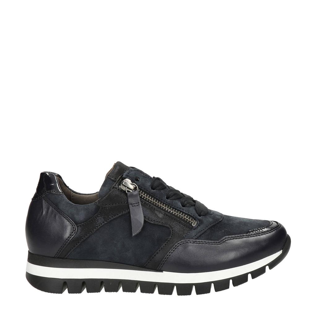 Donkerblauwe dames Gabor leren sneakers van suède/leer met rits- en vetersluiting en effen