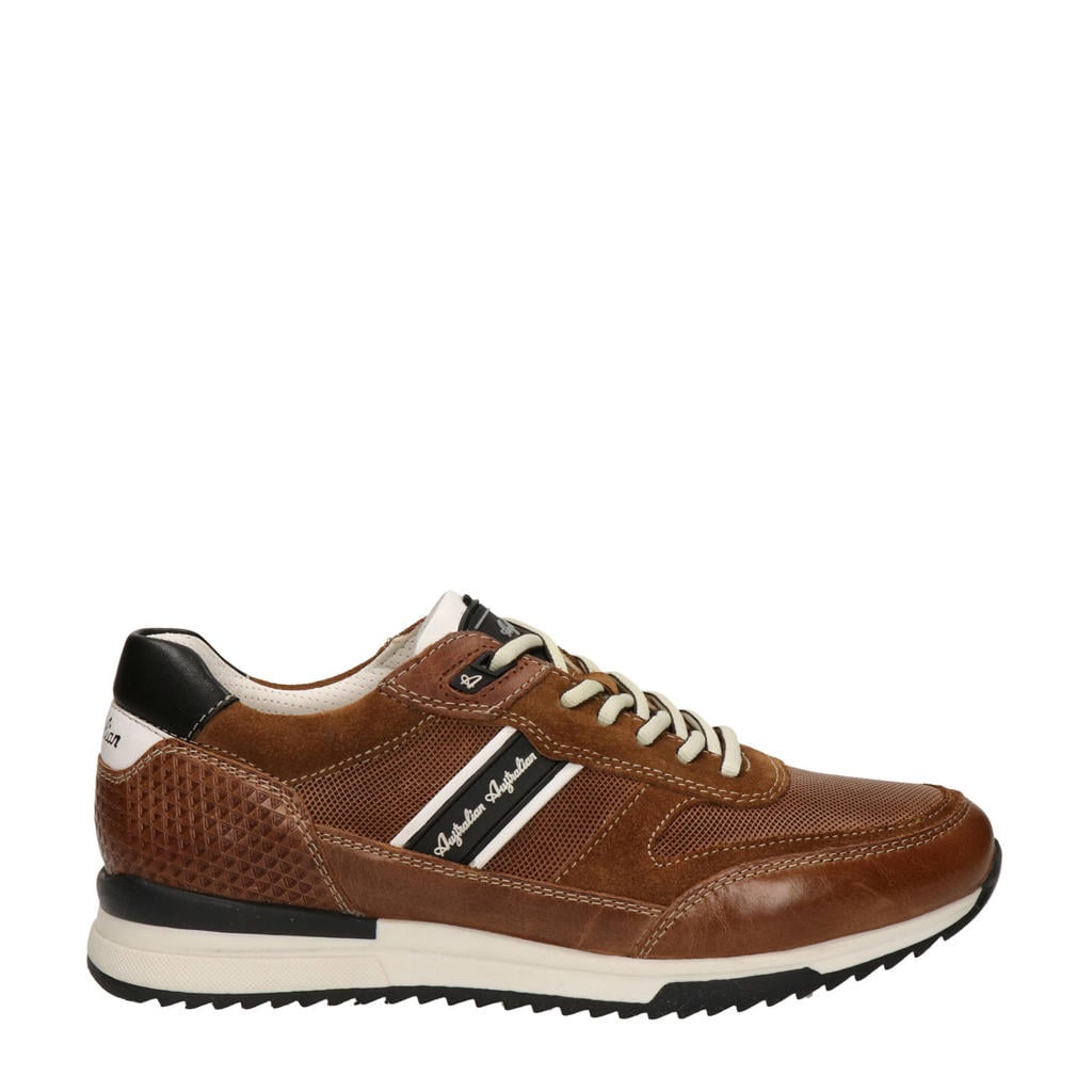 Cognackleurige heren Australian leren sneakers met veters