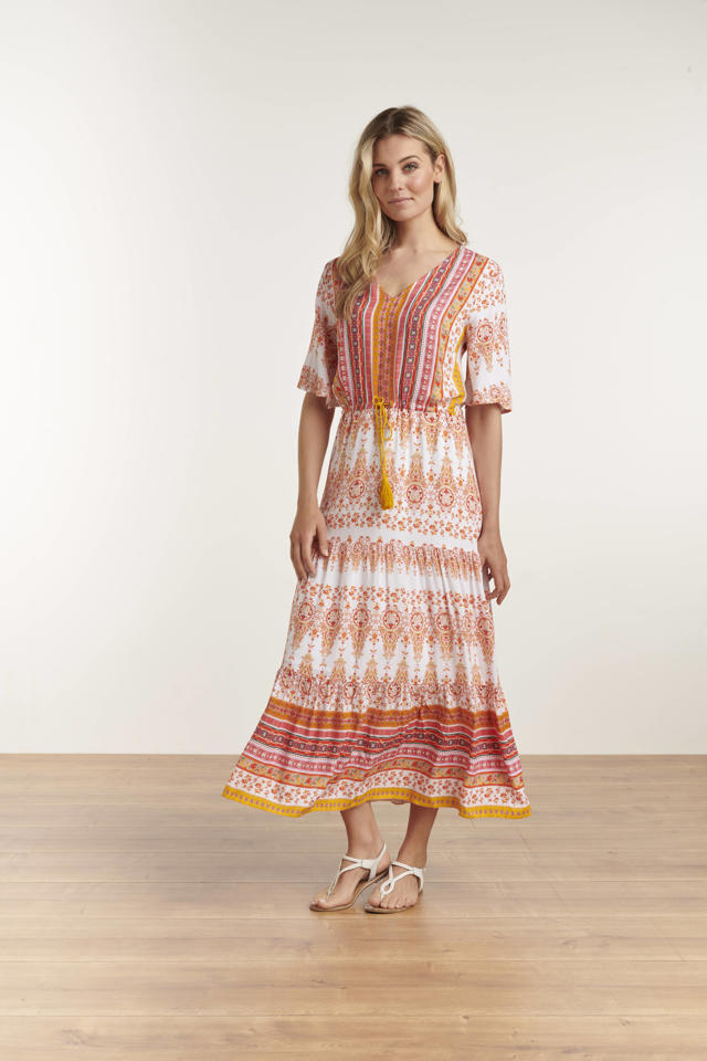 Ellendig ondergeschikt Meisje Smashed Lemon A-lijn jurk Marlinda met all over print en franjes  wit/oranje/roze | wehkamp