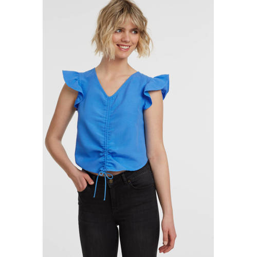 PIECES geweven crop top PCMILANO met linnen blauw