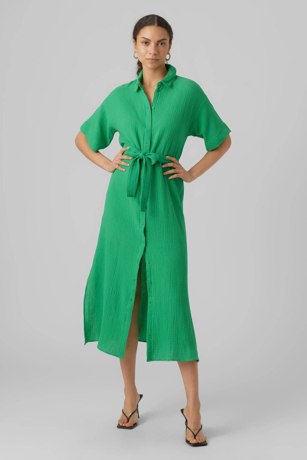 VERO MODA blousejurk VMNATALI met ceintuur groen