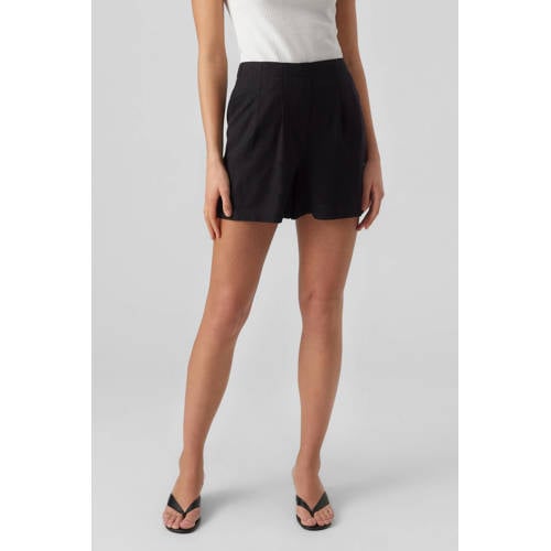 VERO MODA high waist regular fit short VMJESMILO met linnen zwart afbeelding