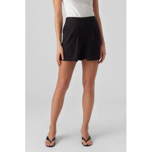 VERO MODA high waist regular fit short VMJESMILO met linnen zwart afbeelding